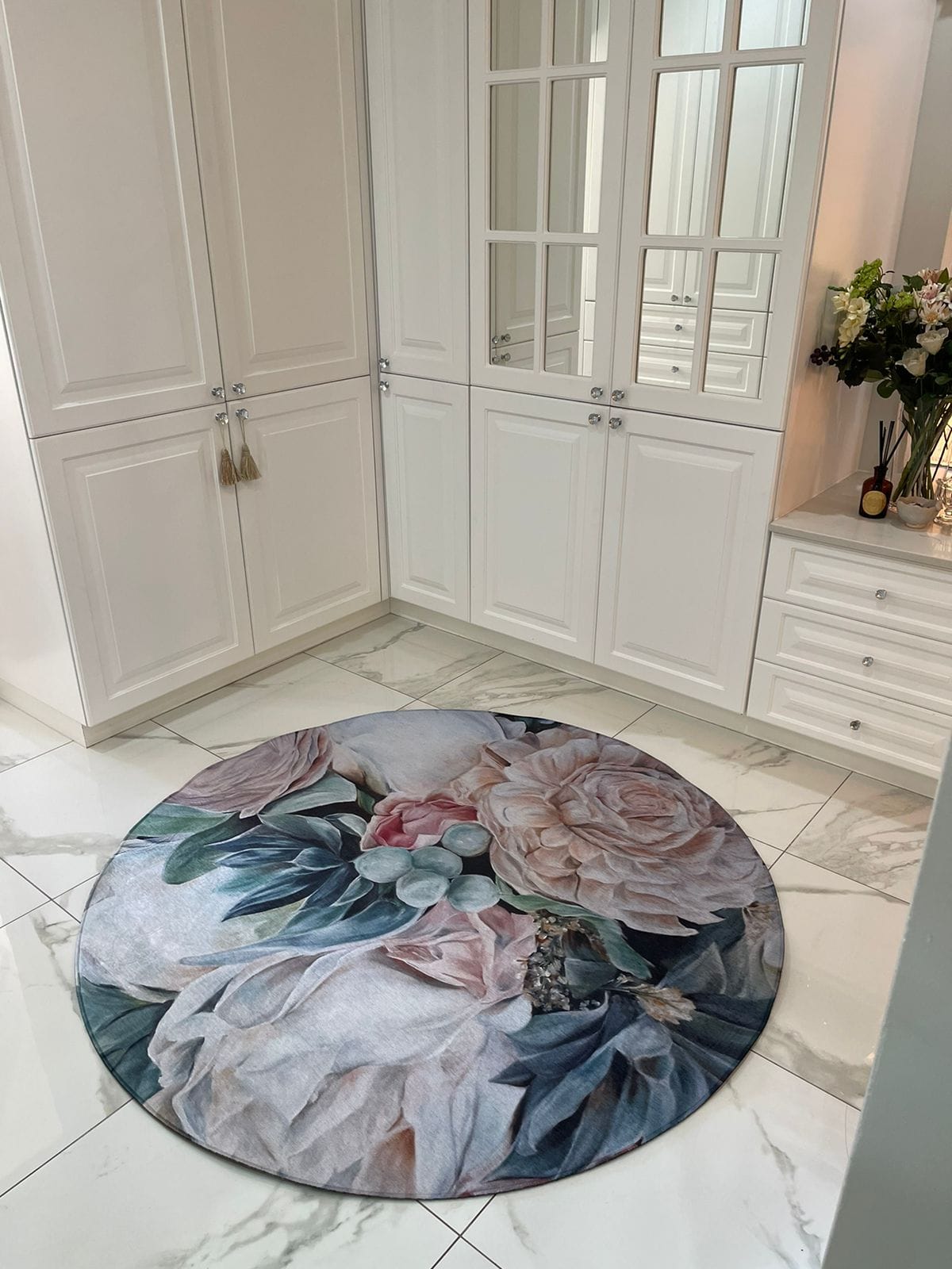 Peachy Succulents Round Rug