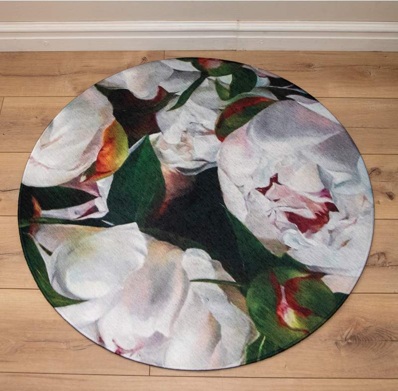 Natural Peonies Round Rug