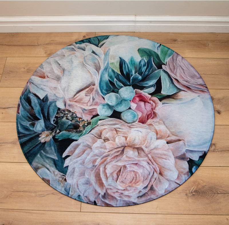 Peachy Succulents Round Rug