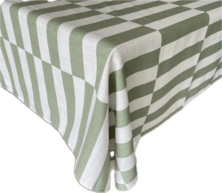 Broken Stripe Sage Tablecloth