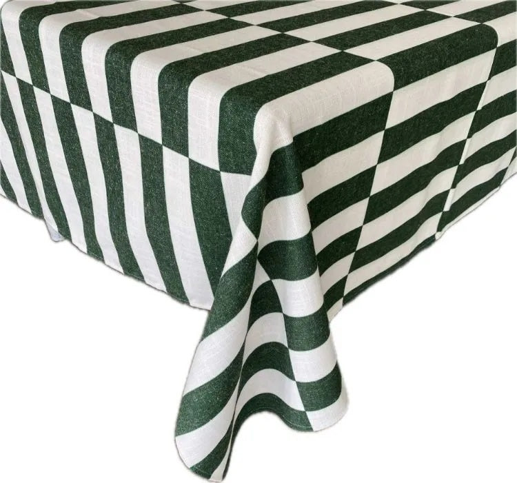 Broken Stripe Green Tablecloth