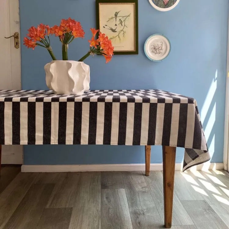 Broken Stripe Black Tablecloth