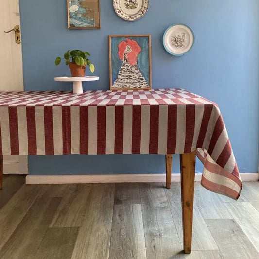 Broken Stripe French Red Tablecloth