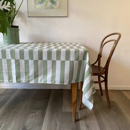 Broken Stripe Sage Tablecloth