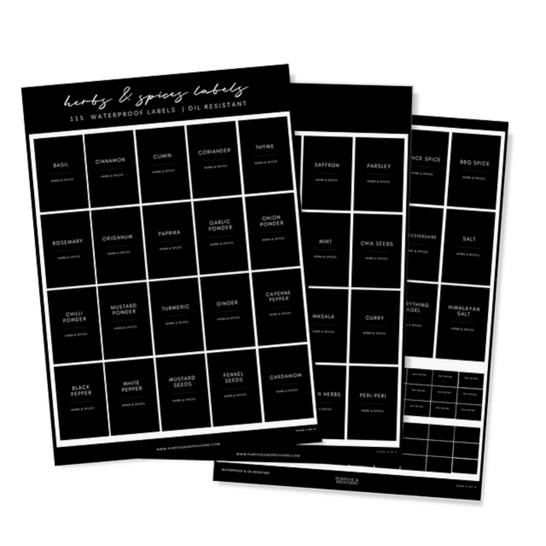 Herb & Spice Labels - Black (115 Labels)