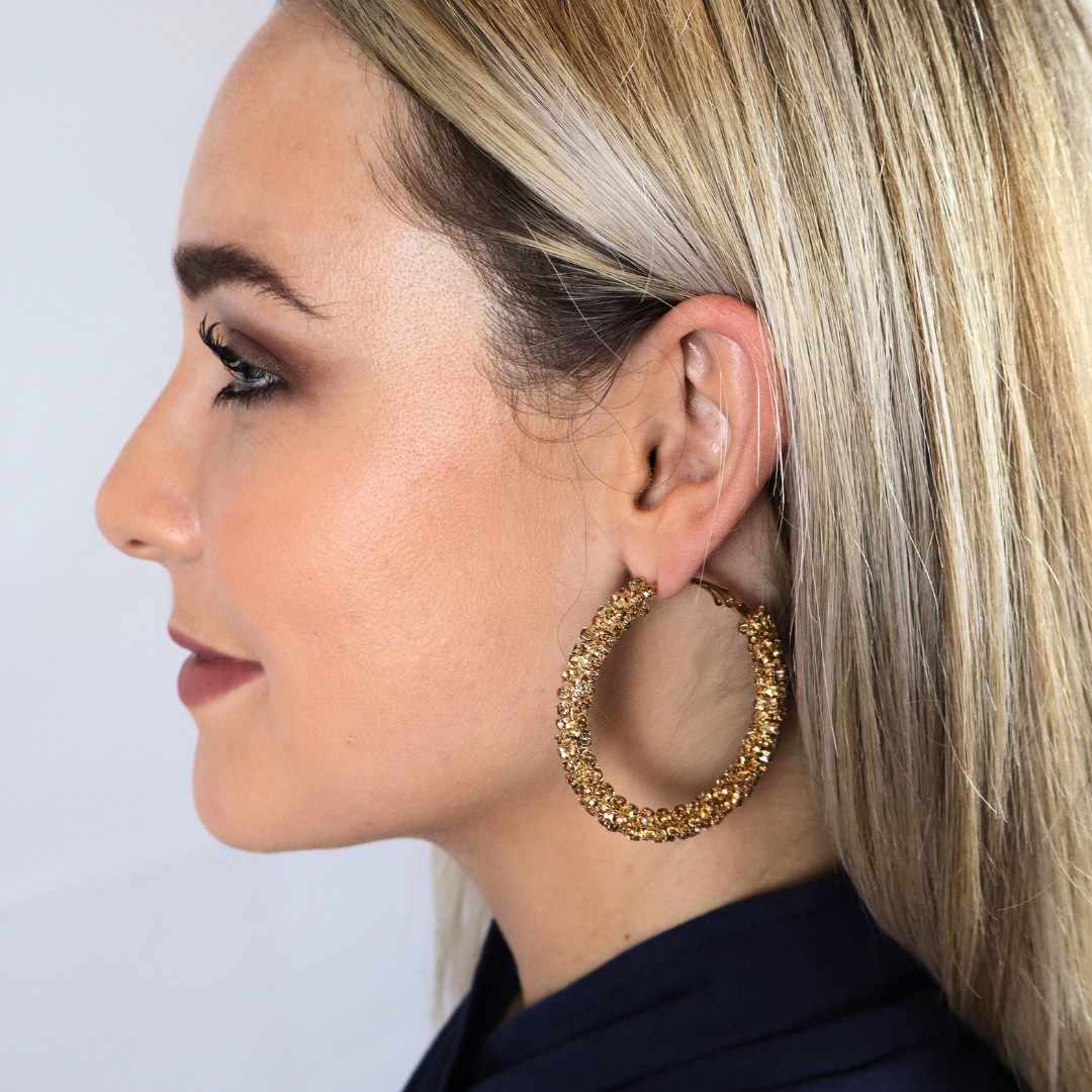 Golden Rhinestone Hoop Earrings