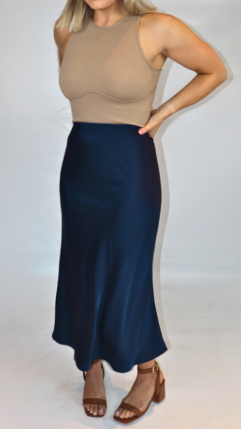 Navy Satin Skirt