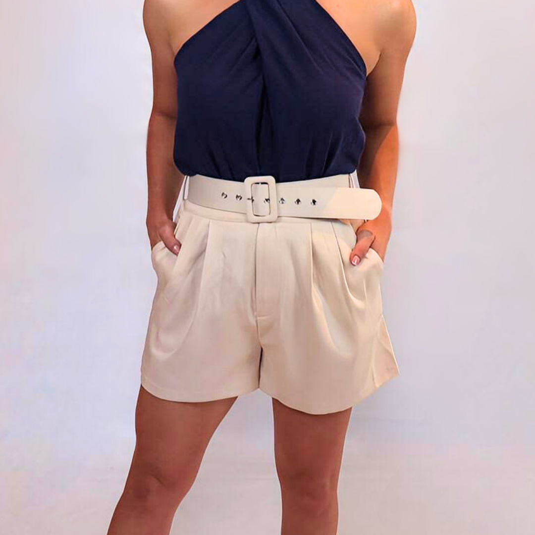 The Beige Belted Shorts