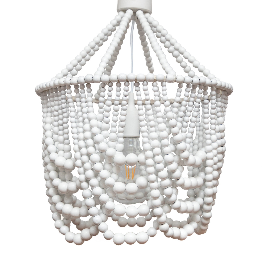 Single Draped Beaded Chandelier (White)