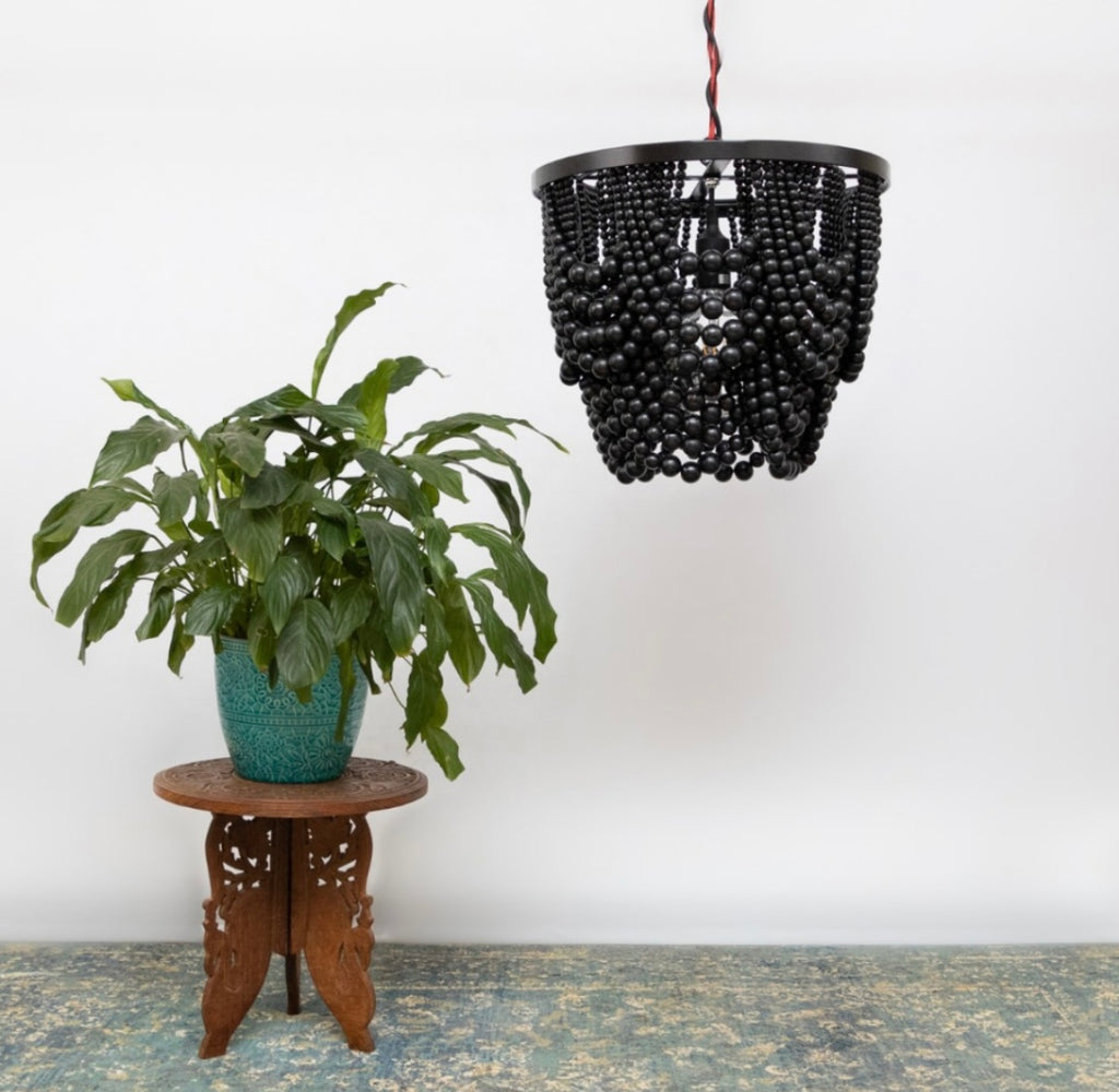 Double Draped Beaded Chandelier (Black)