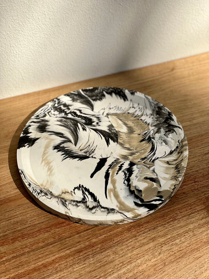 Black and Beige Circular Tray