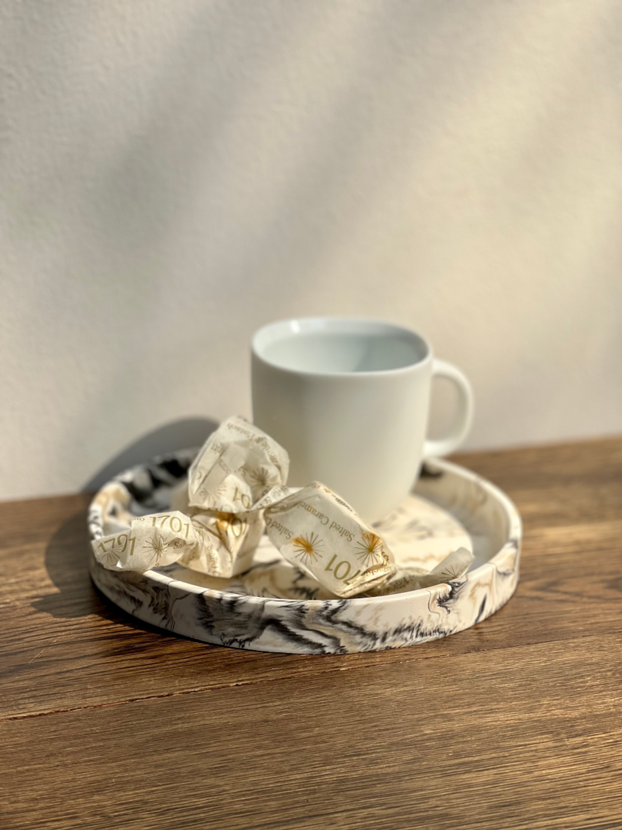 Black and Beige Circular Tray